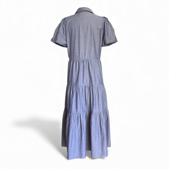 Brochu Walker The Havana Puff Sleeve Tiered Midi Dress In Washed Slate Sz M - Picture 5 of 11